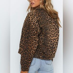 Women's Leopard Print Retro Shape Button-up Front Bomber Cropped Jacket